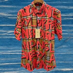 Burberry Red Men's Short Sleeve Shirt
